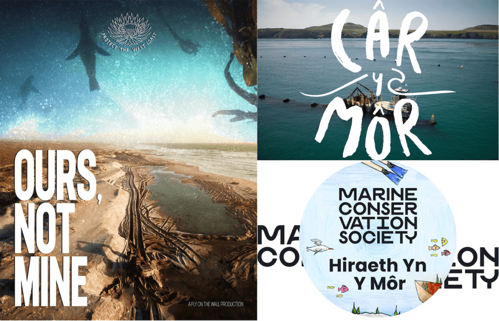 Ours not mine, Câr Y Môr and Marine Conservation Society logos.