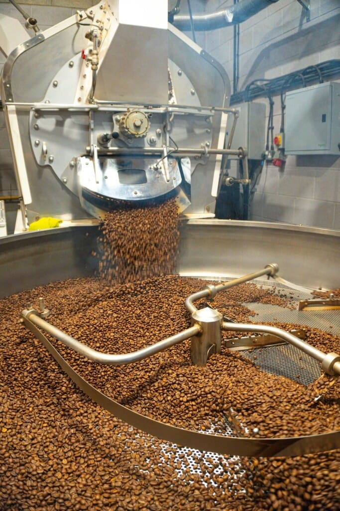 Beans being processed in Heartland coffee roastery.