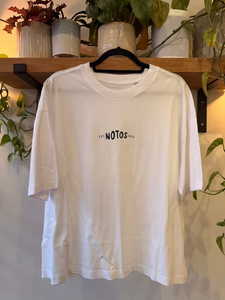 Cafe Notos white merch t-shirt