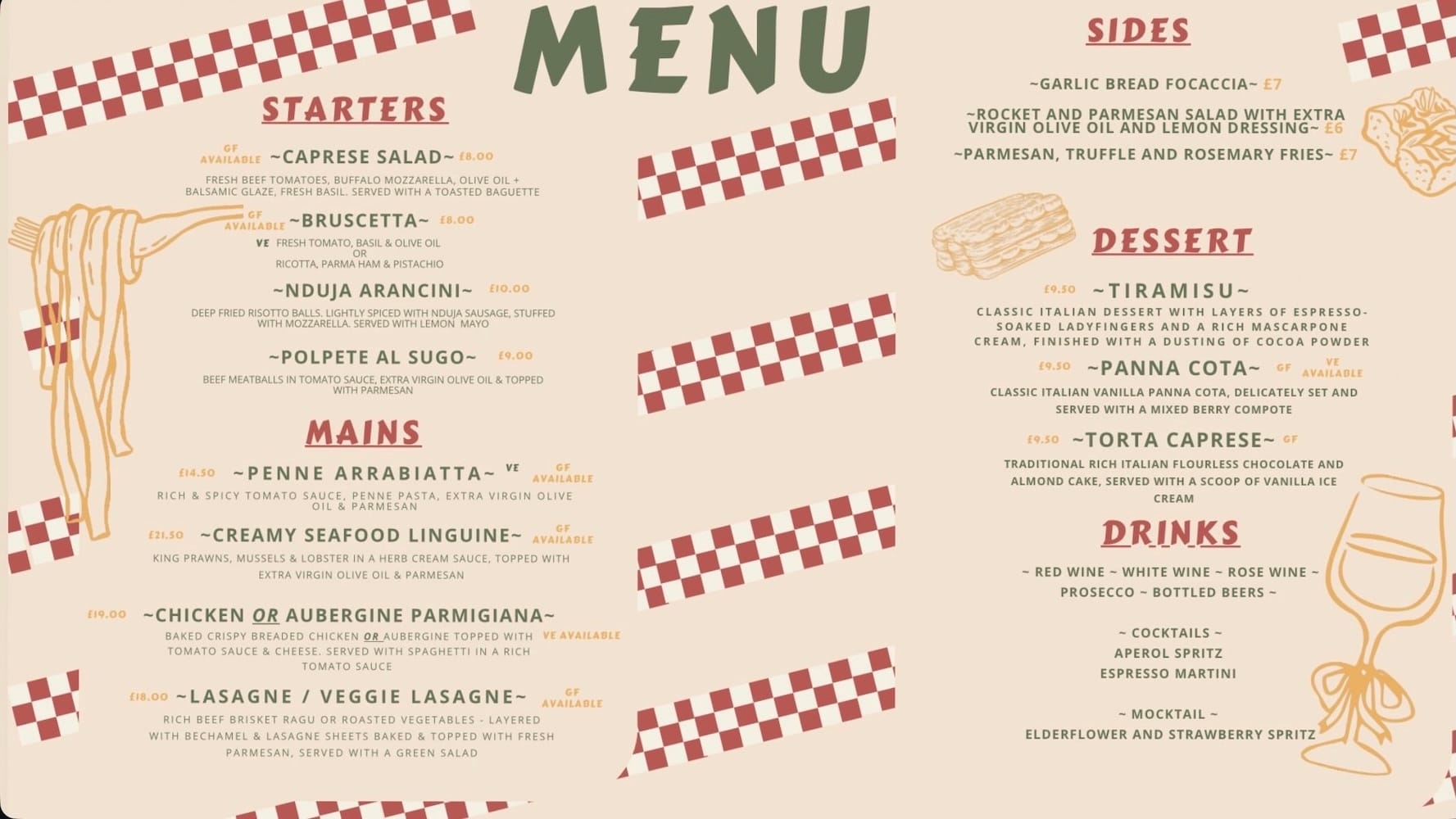 Italian night food menu